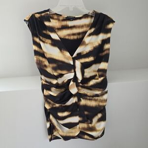 Ann Taylor Black and Tan Ruched Blouse